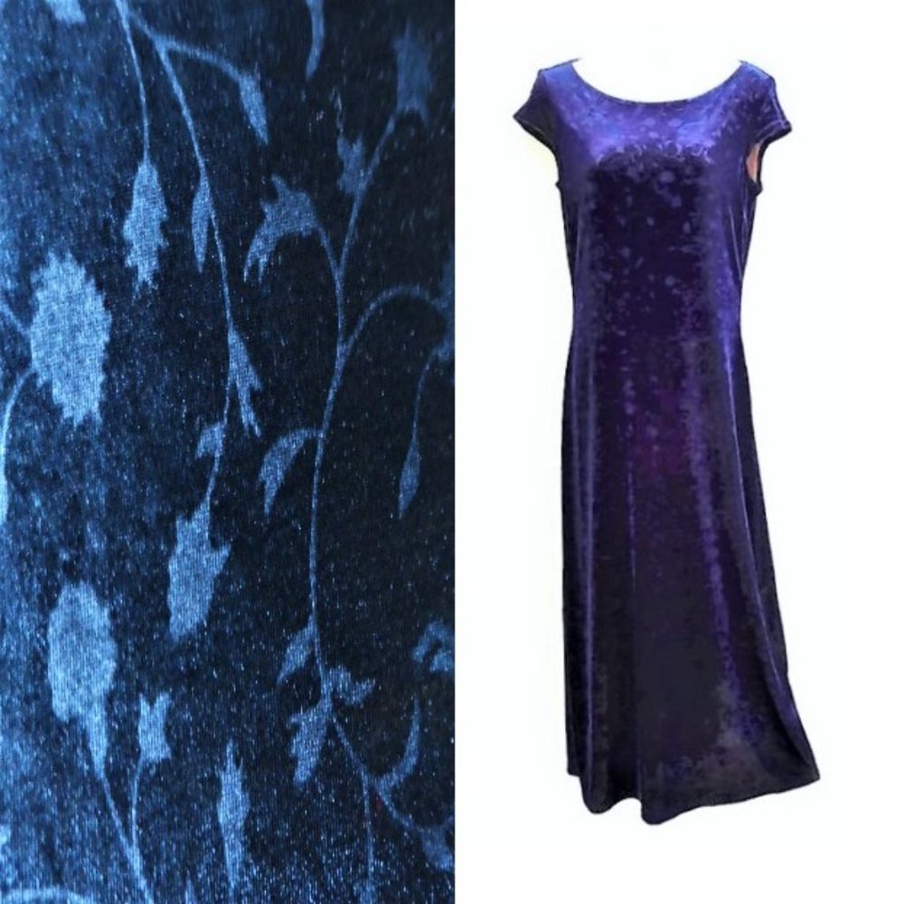 VeLVeT Vintage 90s Illusion Maxi Dress Sheath Knapp Studio Navy Gold Floral